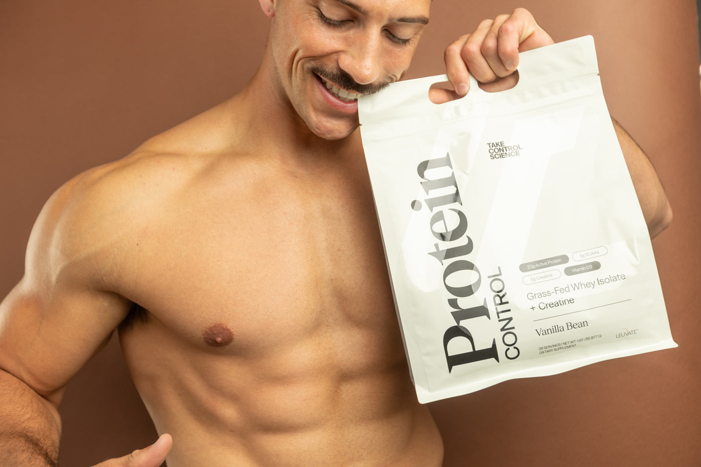 Protein Control pouch in hand