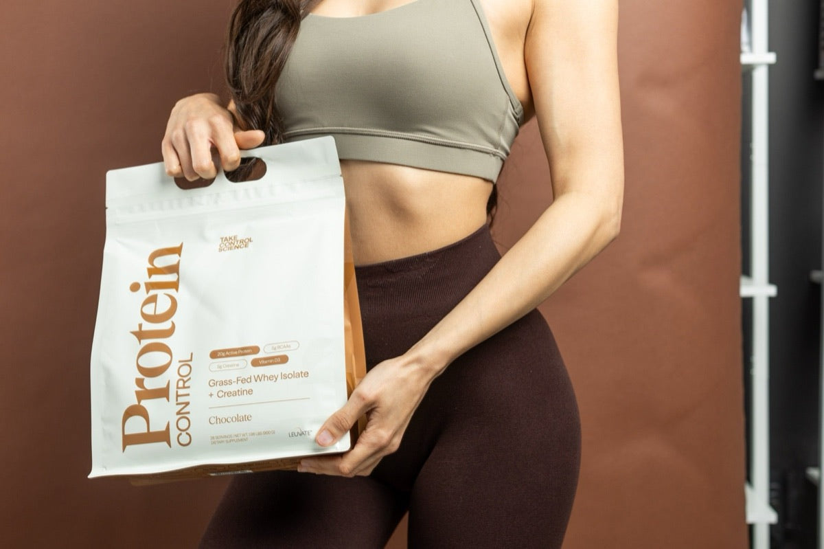 Protein Control pouch held in hand