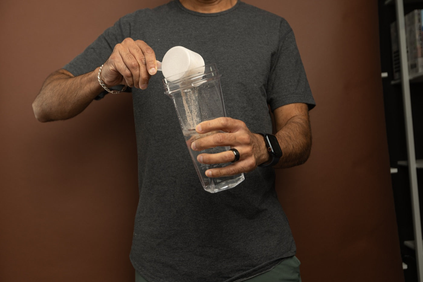 One scoop poured into a shaker